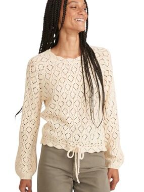 Marine Layer Women’s Manzanita Crochet Fringe Fisherman Sweater White Sz XL New